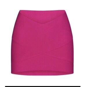 Skims Hot Pink Bandage Swim Mini Skirt Bodycon Crossover Stretchy Ribbed Pink